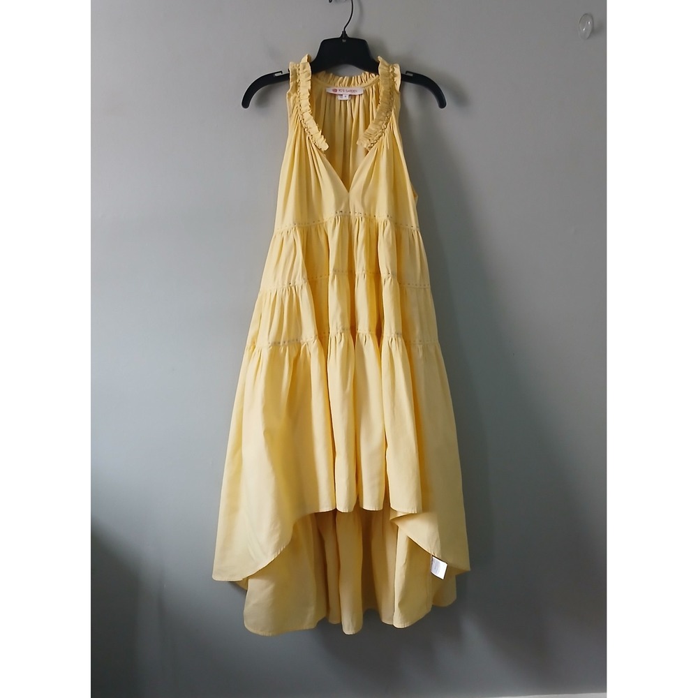 Ro's Garden Women's Size‎ S Sasha Tiered Midi Dress Cover-Up Yellow 100% Cotton